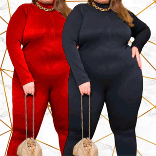 Macacão Virgínia Plus Size Manga Longa Gola Alta Zíper Frontal Invisível Luxo Anarruga Manga Curta