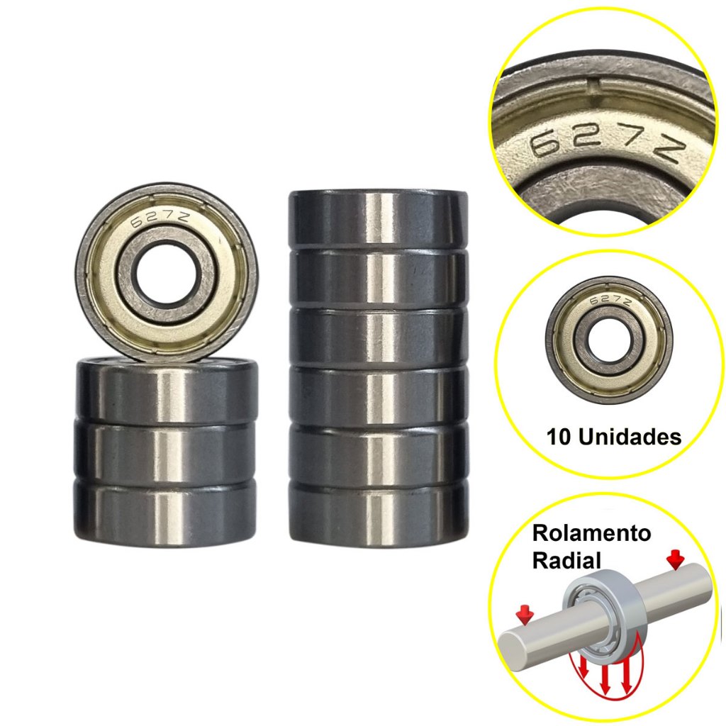 【ゾーン】 Rolamento 627 ZZ 627ZZ Medida 7x22x7mm Marca HMS Importado Kit Com
