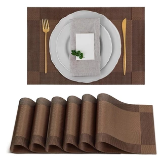 MODUS 4/6 Peças Marrom Claro Jogo Americano Kit Poliéster Estilo japonês Mesa Posta Jantar Design de Rotundidade B1005C
