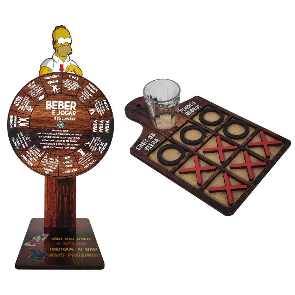 Kit Roleta Jogo da Velha Shot Drink Castigos Diversão Doses Bebidas Cantinho do Churrasco