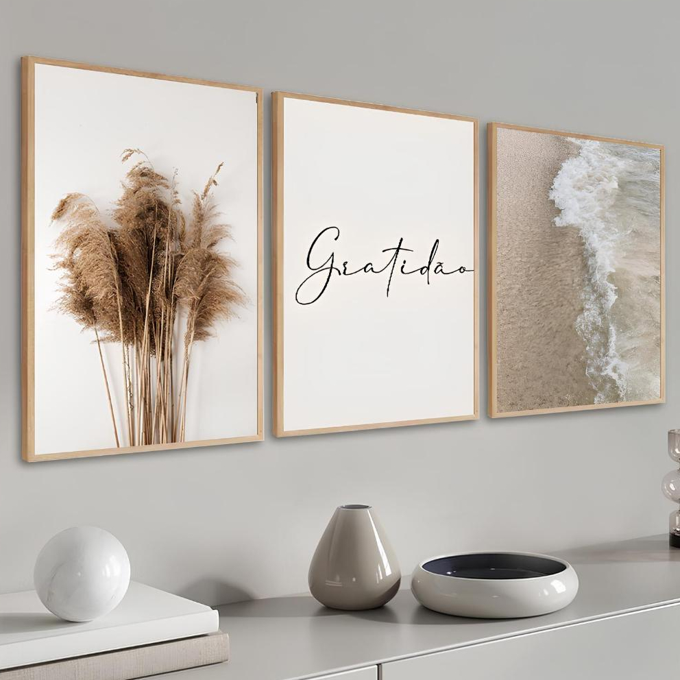 Kit 3 Quadros Decorativos Mar Praia Pôr Do Sol Sala Quarto Escritório