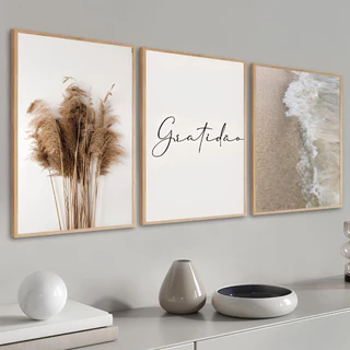 Kit 3 Quadros Decorativos Mar Praia Pôr Do Sol Sala Quarto Escritório