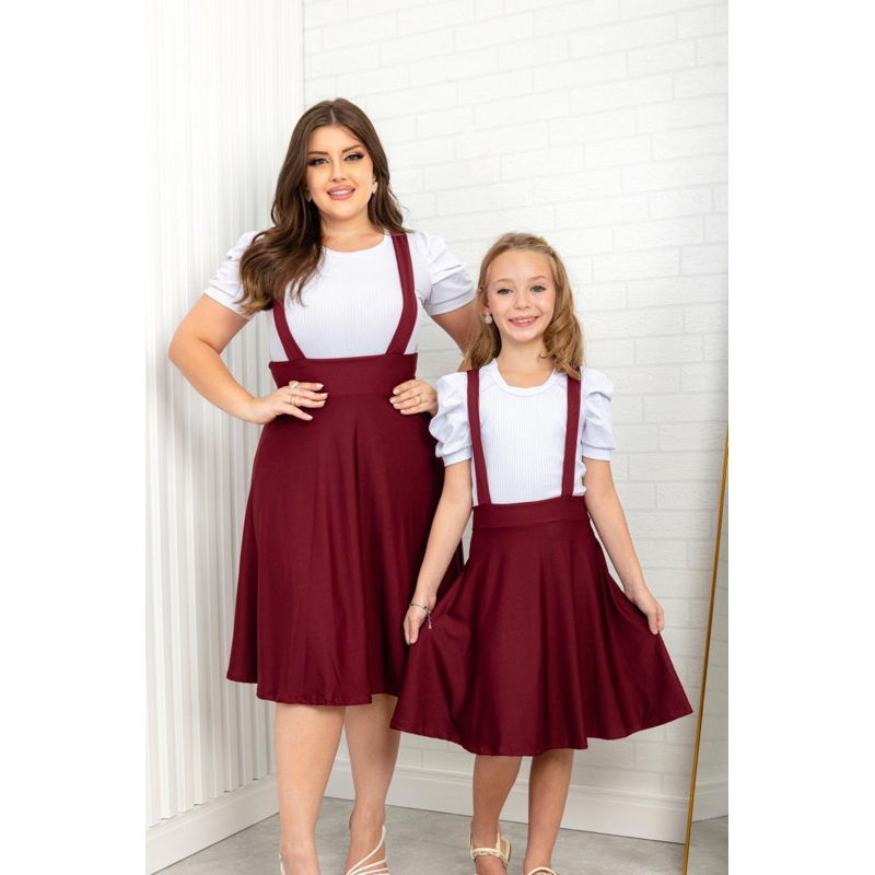 Jardineira Vestido Infantil Para Congresso KIT MÃE E FILHA