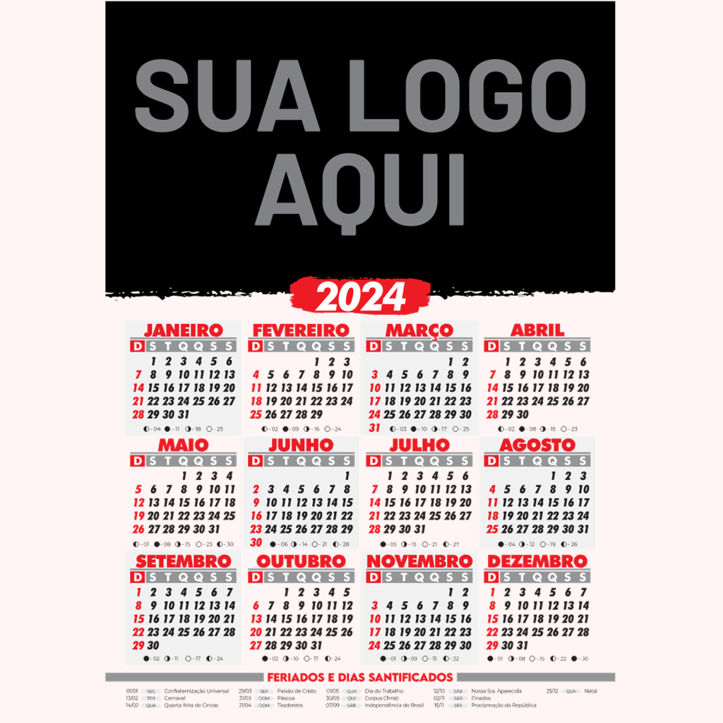 Calendário Folhinha Parede 2024 - 70 unid. Personalizado A5
