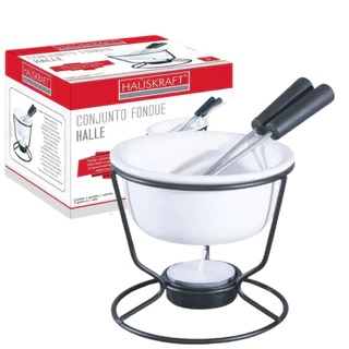 Conjunto 5 Peças Fondue Cerâmica Com Garfos E Vela Chocolate