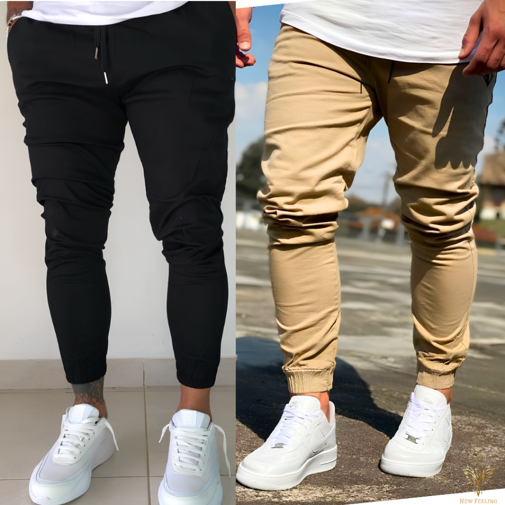 Masculina Calça Jogger Jeans E Sarja Slim Com Elastico Ajustável