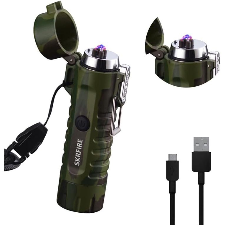 Isqueiro de Plasma com Arco Duplo e Lanterna Camufladoa prova d'agua
