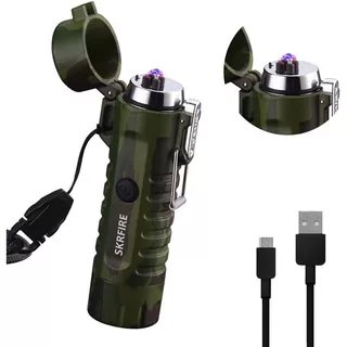 Isqueiro de Plasma com Arco Duplo e Lanterna Camufladoa prova d'agua