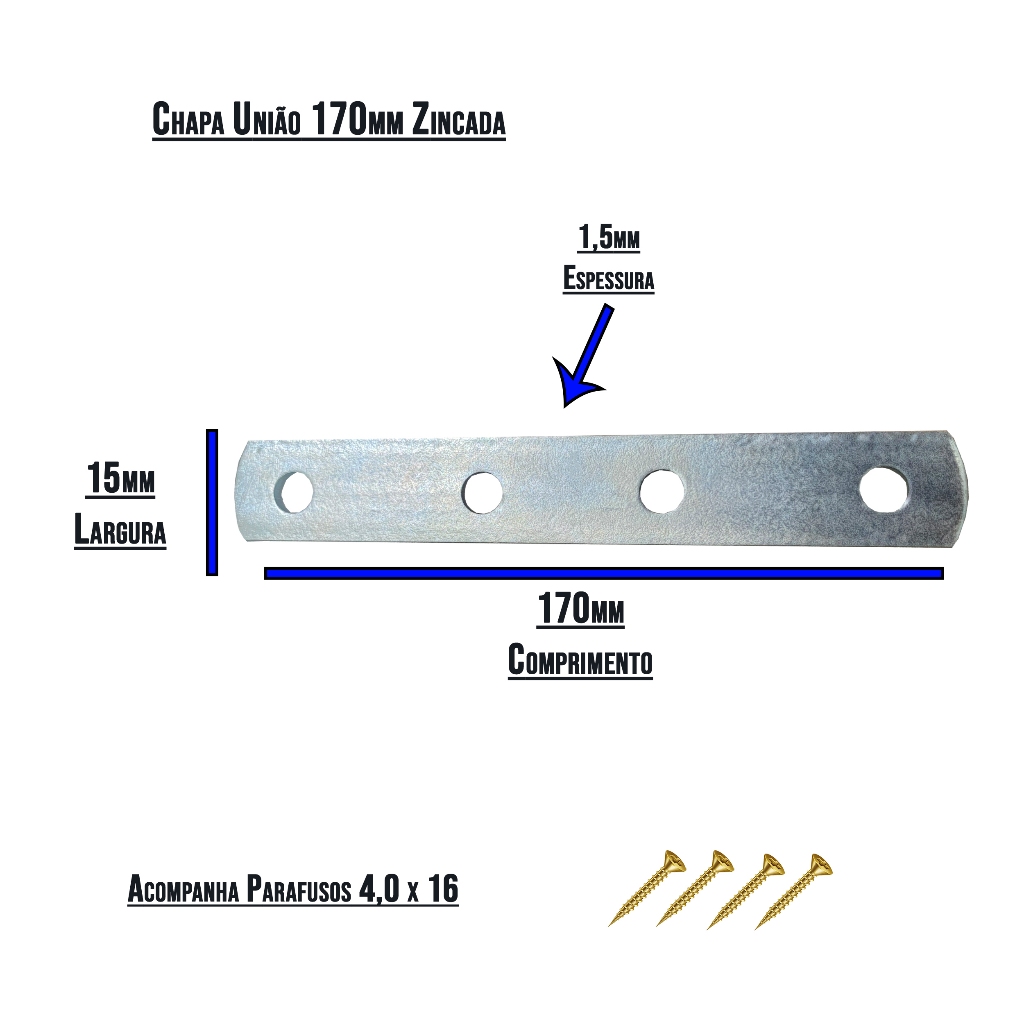 10 X Suporte Chapa União De Aço 175mm Zincada