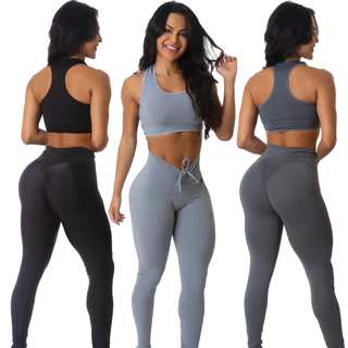 Kit 2 Conjuntos Academia 2 Tops e 2 Legging Levanta Bumbum