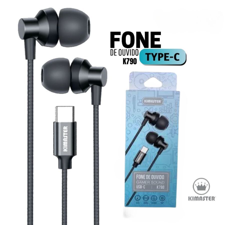 Fone De Ouvido Tipo C USB-C Kimaster K790 Metalico Som Alta Qualidade c ...