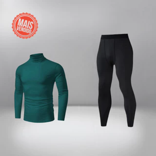 Kit Calça Térmica e Camisa Térmica Masculina Manga Longa Gola Alta Segunda Pele Conjunto Para Treino