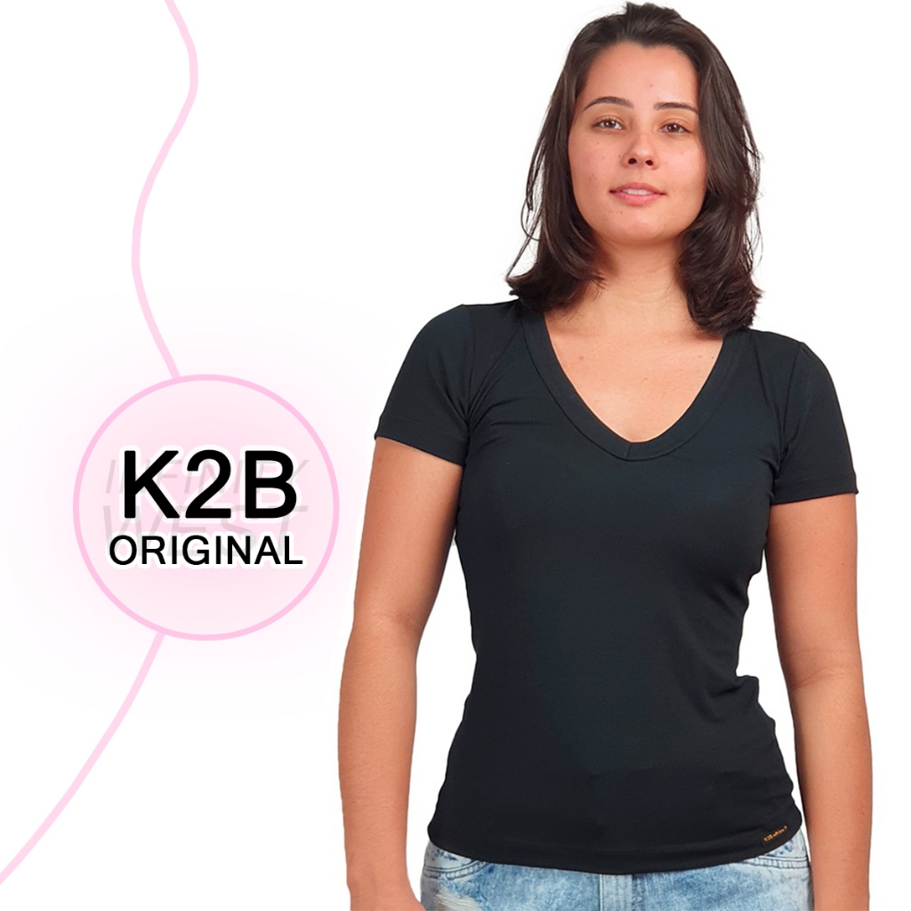 Camiseta K2b Original Blusinha Gola V Manga Curta Feminina | Shopee Brasil