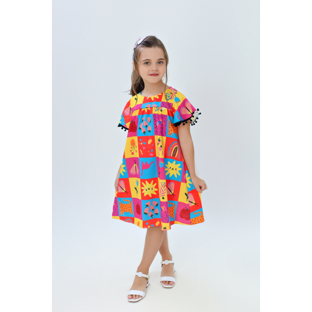 Vestido Trapézio pompom sol
