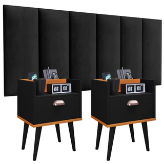 Conjunto Para Quarto Cabeceira 2 Mesinhas Moderna Kit- Cores