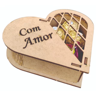 10 Caixas Coração 13 cm Com Amor, Lembrança, Presentes, MDF - Madeira