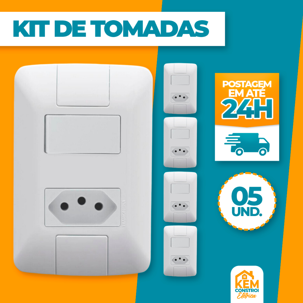 Kit 5 Conjunto Tramontina Tomada com Interruptor 20A +Tecla A6 Linha Aria
