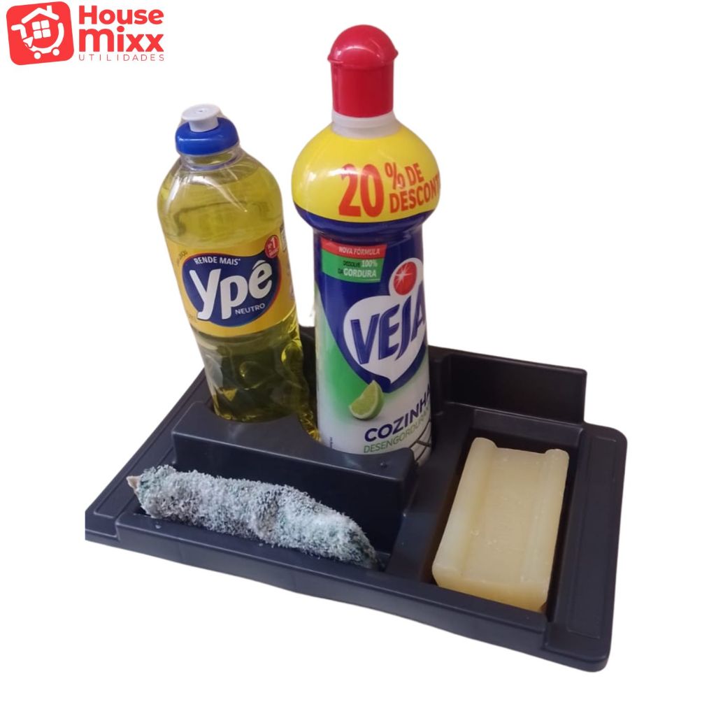 Porta Detergente para Pia 4 em 1 Preto Organizador de Pia Coisas Diferentes para Casa Porta Sabão