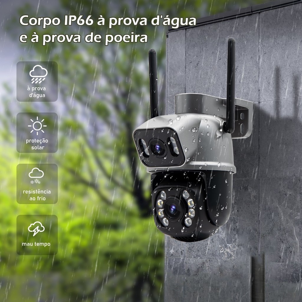 Camera Externa Ip a Prova D'água Wifi 360° 3MP Dupla 2 Em 1 com Visao Noturna C/ Infravermelho ICSEE