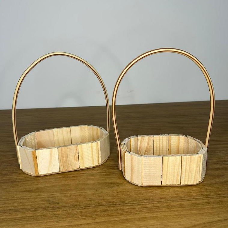 Kit 20 Cesta Madeira Oval 10 de 15cm+10 de 18cm c Alça Pascoa