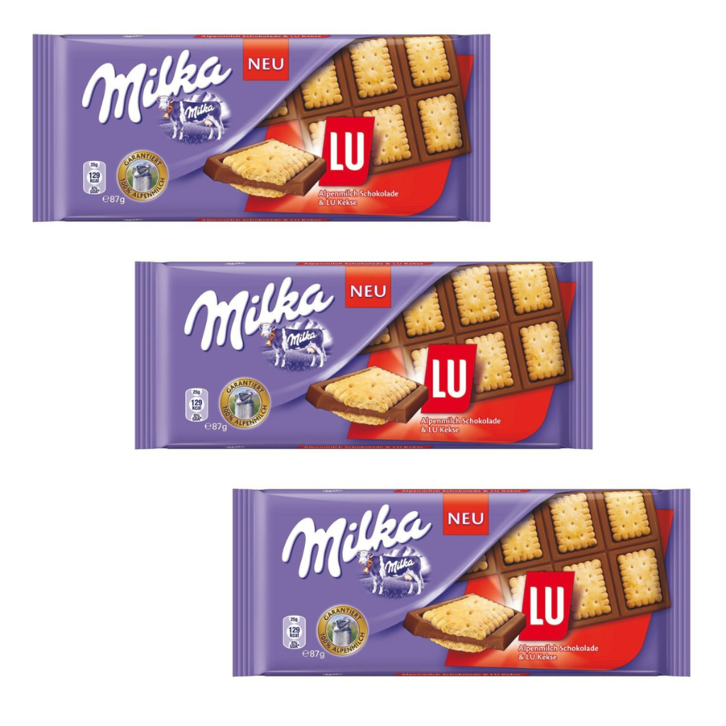 3 Barra De Chocolate Importado - Milka Lu (biscoito Doce)
