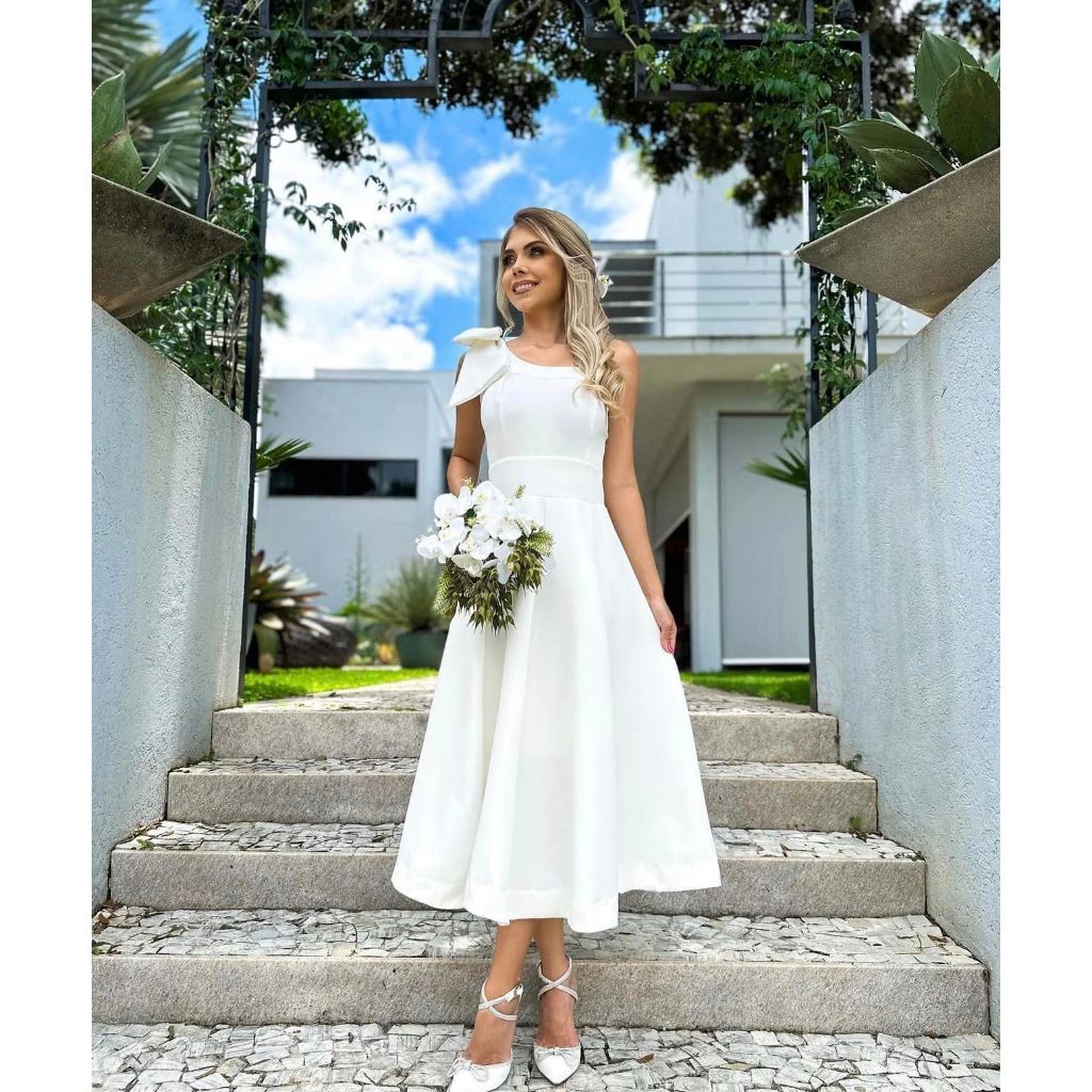 Vestido Casamento Civil Religioso Gode Soltinho Laço Noivas Noivado