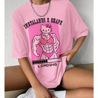 camiseta blusa de academia hello kitty maromba, t shirt feminina fitness plus size