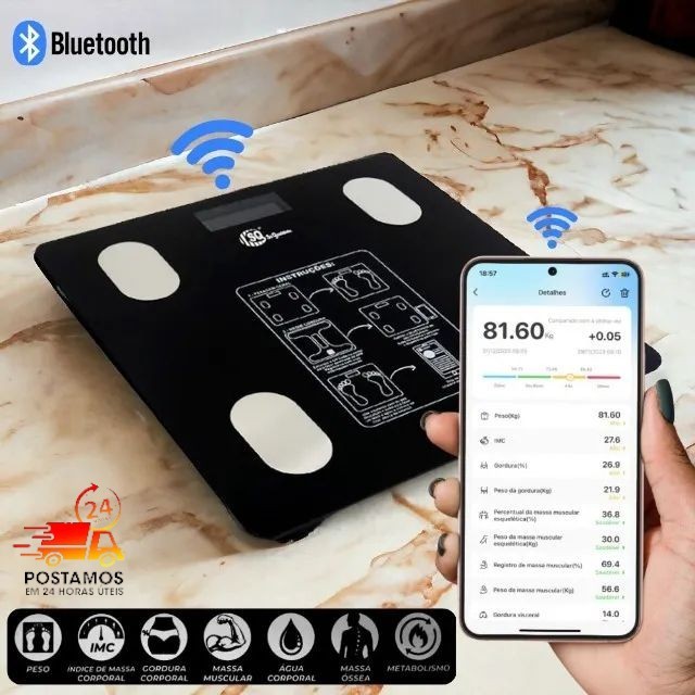 Balança Peso Corporal Bioimpedância Profissional Aplicativo Bluetooth ...