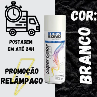 Kit 6 / 8 / 10 / 12 Tinta Spray Branco Brilhante Super Color Uso Geral 350ml/250g Tek Bond Atacado