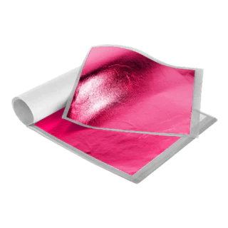FOLHA METALIZADA ROSA 14X14 CM PCT 25 UNDS ARTE RESTAURAÇÃO