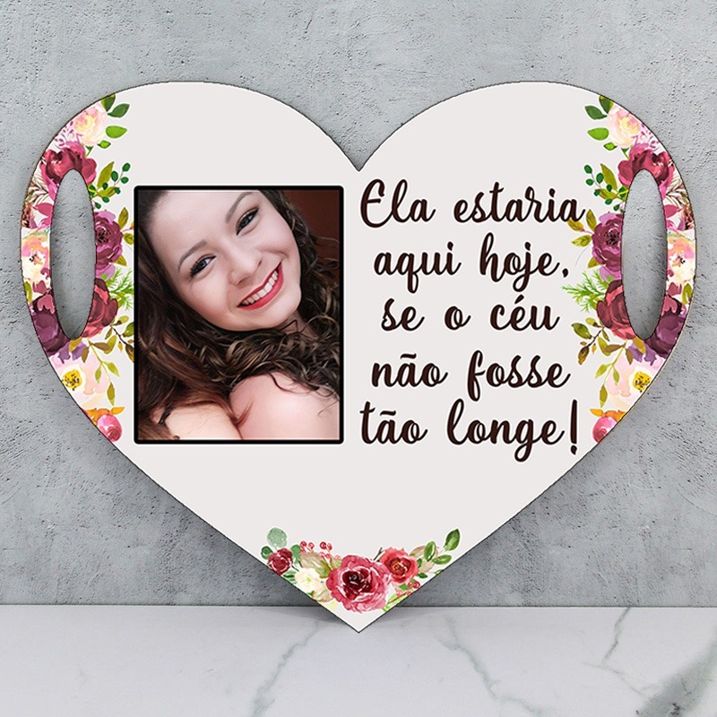 Placa Homenagem coração Foto Personalizada com alças casamento