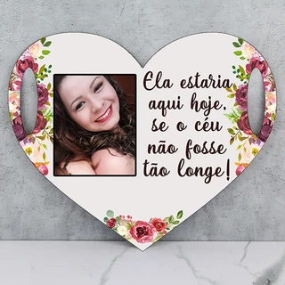 Placa Homenagem coração Foto Personalizada com alças casamento