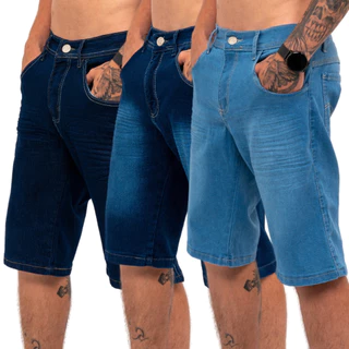 Kit 3 Bermudas Masculina Jeans Lycra Elastano Direto Da Fábrica