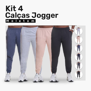 Kit 4 Calças Jogger Moletom Masculina Premium, Bolsos Laterais para Celular - Conforto e Estilo, Moda Casual e Esportiva