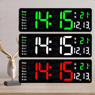 Relógio e Cronômetro De Parede Grande Led Digital Calendário Temperatura Alarme Com Controle Remoto