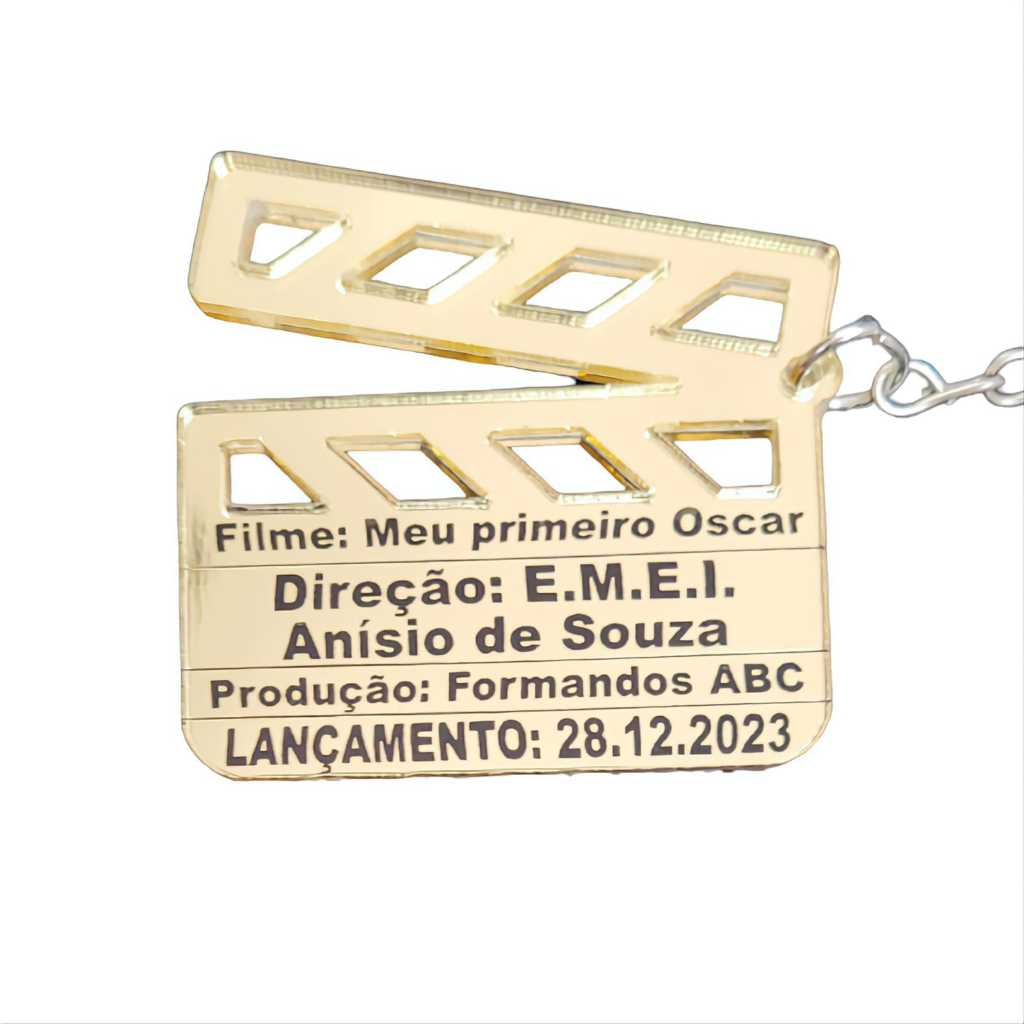 Chaveiros Fomato Claquete em acrílico espelhado (50~200 unidades)