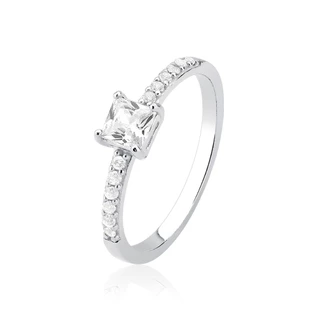 Anel Feminino de Prata 925 Solitário e Zircônia Quadrada em Oferta na Shopee