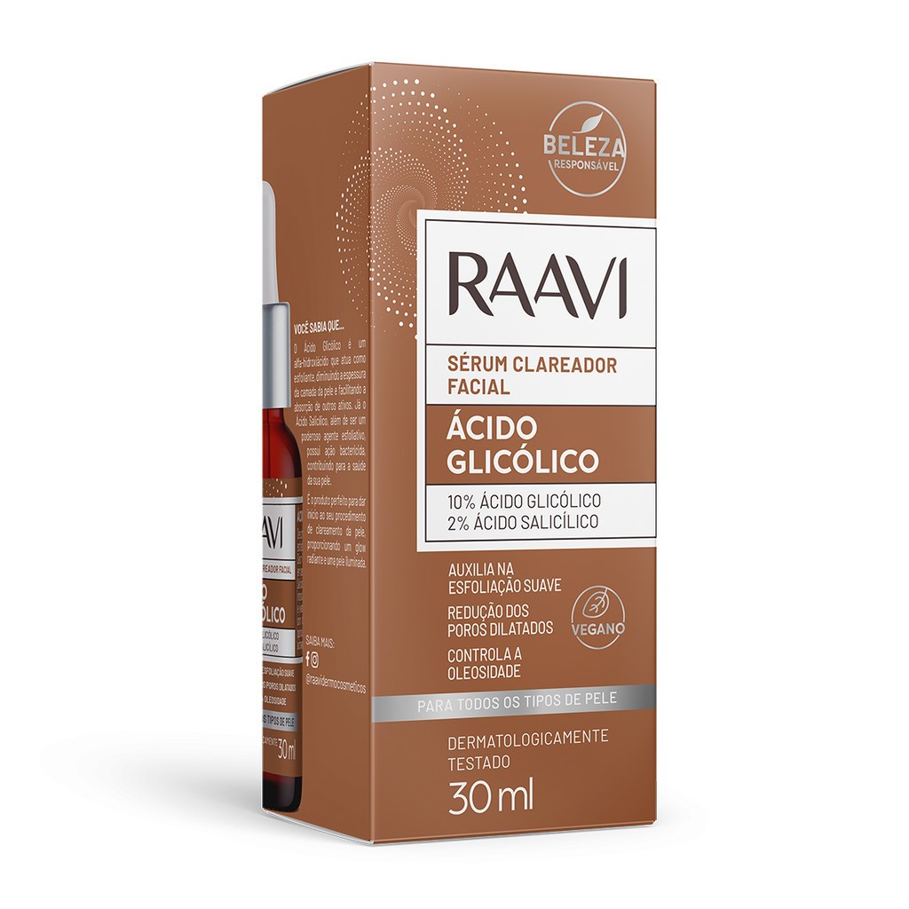 Imagem do produto Sérum Clareador Facial Raavi Ácido Glicólico 30ml Vegano