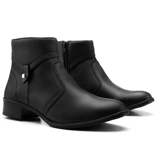 Bota Feminina Legítima Pedra Brilha Cano Curto Baixo Coturno Casual Salto Grosso Bloco Botinha Couro