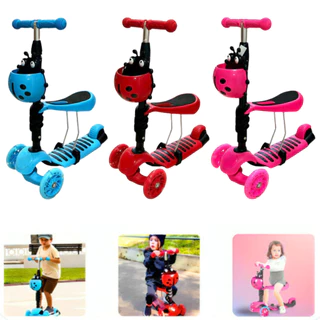 Patinete Infantil 2 Em 1 Joaninha 3 Rodas Luzes E Cesta Menino Menina Assento Ajustável 60kg