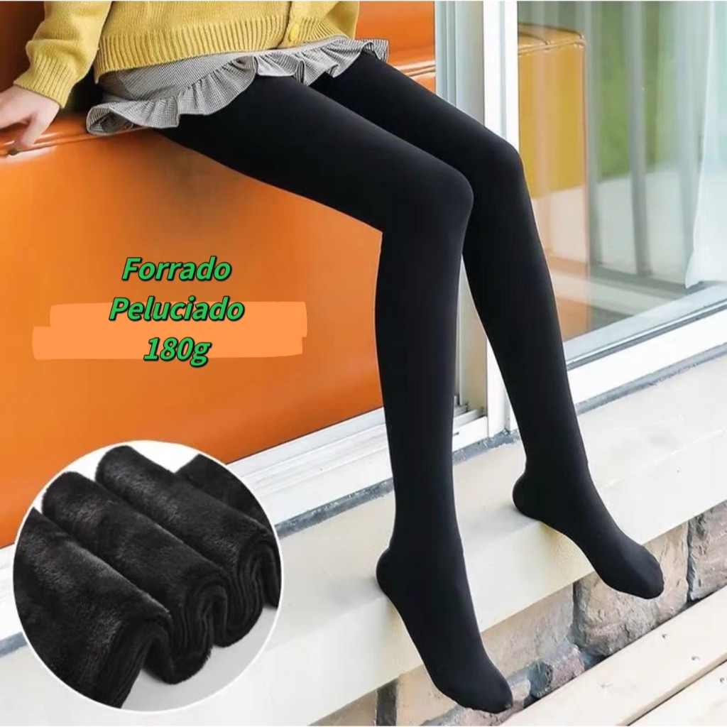 Meia-Calça Térmica Legging Quente Grossa Forrada Peluciada de lã Inverno Feminina Super Elástica