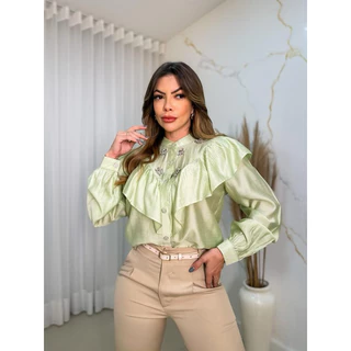 Blusa manga longa feminina na frente com detalhe modas LS135