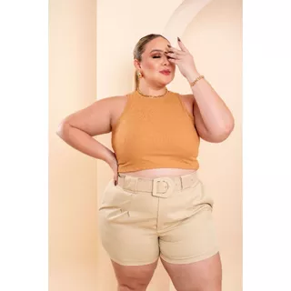 Short Alfaiataria Feminino Plus Size Com Cinto Encapado e Bolso Disponível em 6 Cores e Tamanhos do 46 ao 52 All Curve