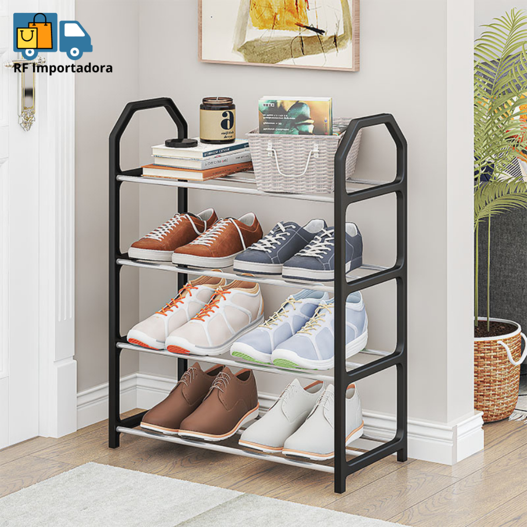 Sapateira Simples De Tubos De Aço Com 4 Andares Para Quarto Dormitório Sala