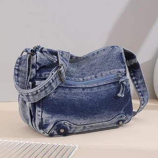 Bolsas Femininas Tiracolo Jeans Casual Simples Resistente Bolsa De Ombro