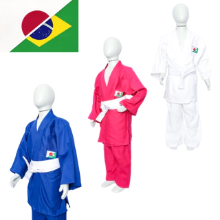 Kimono Infantil Reforçado Jiu-Jitsu Judô Infantil Reforçado Iniciante nas cores Branco, Rosa Pink e Azul Royal + Faixa Branca