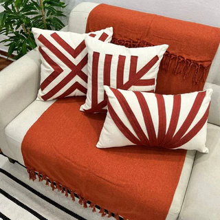 Kit de Almofada Fita Terracota Manta Terracota Decorativa Rustica Boho Artesanal Sofa