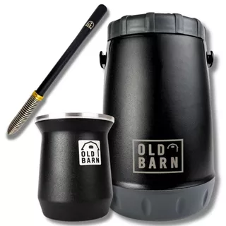 Kit Tereré Old Barn Preto Garrafa 2,5L Cuia Parede Dupla Alumínio 300ml Bomba Inox Mola Cônica