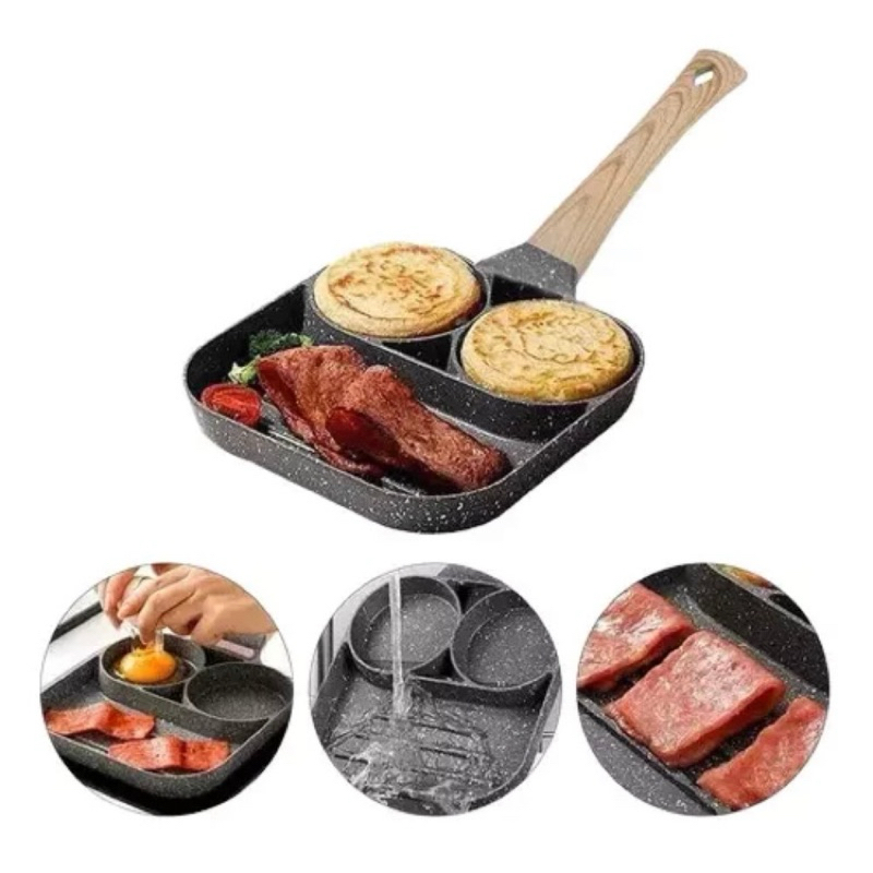 Frigideira Antiaderente Divisórias Fritar Ovo Carne Lanche Hambúrguer Multiuso Pedra panela para brunch-envio imediato