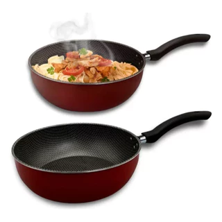 Panela Frigideira Caçarola Funda Antiaderente Não Gruda Wok 24cm Vermelha Cereja
